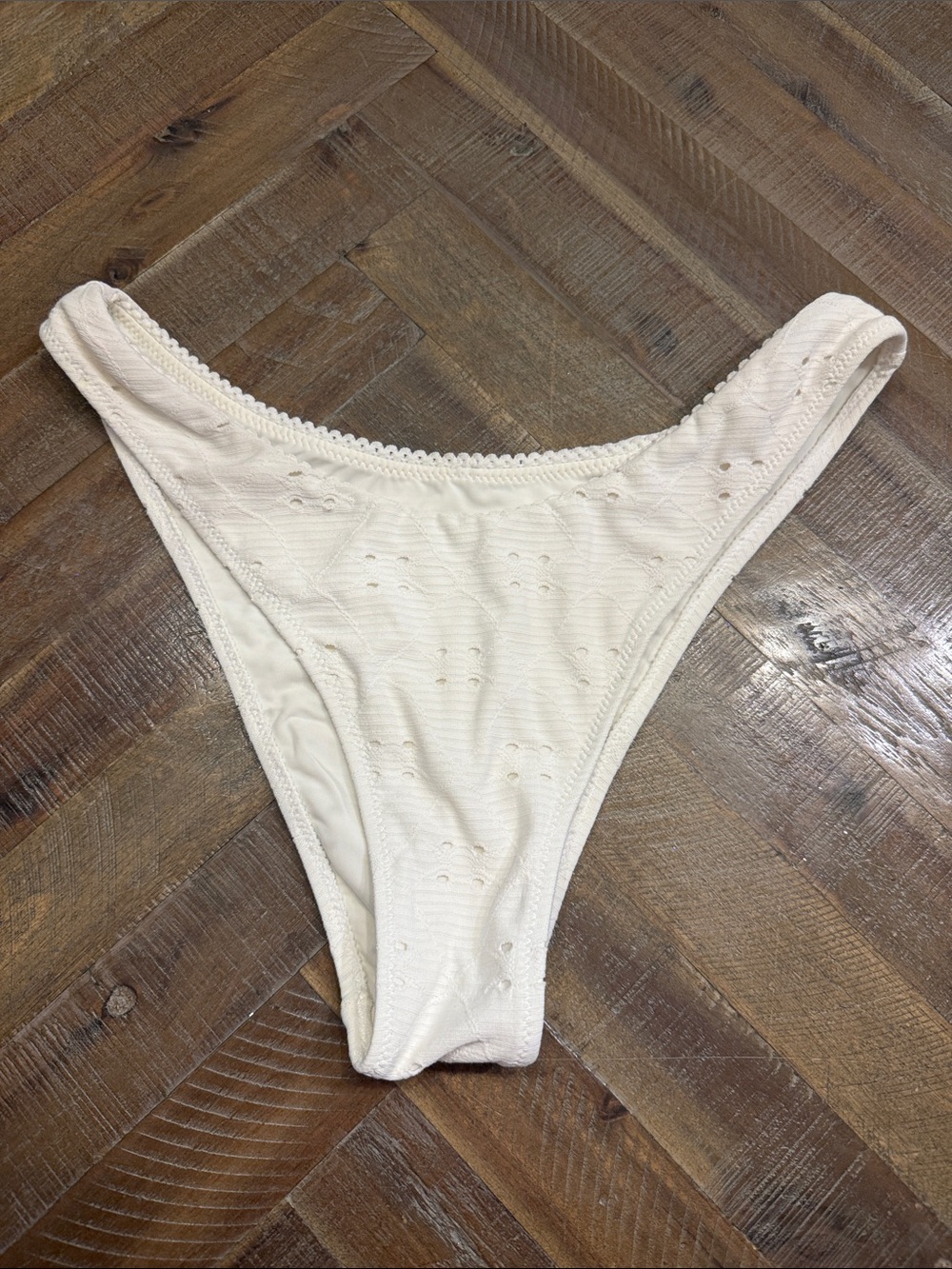 White Ribbed High-Cut Bikini Bottom